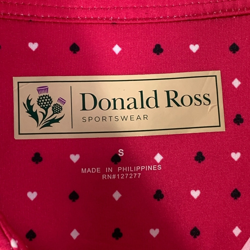 Donald Ross Geometric Polo Men Small Pink Ace Diamonds Hearts Golf Performance - Picture 3 of 10